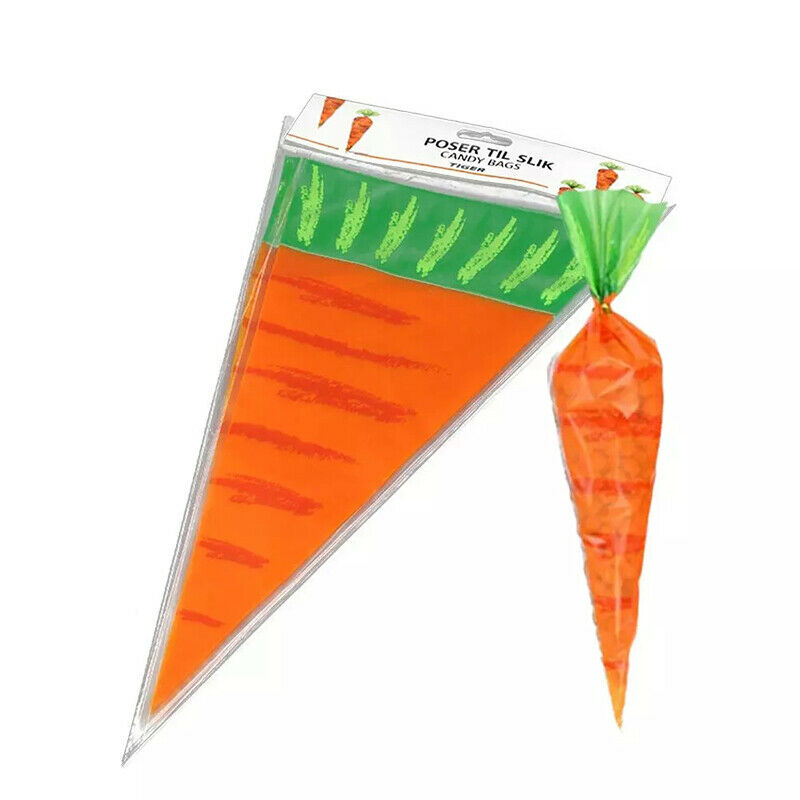50pcs Easter Decoration Carrot Cone Bags Cellophane Treat Bags for Candies C XC