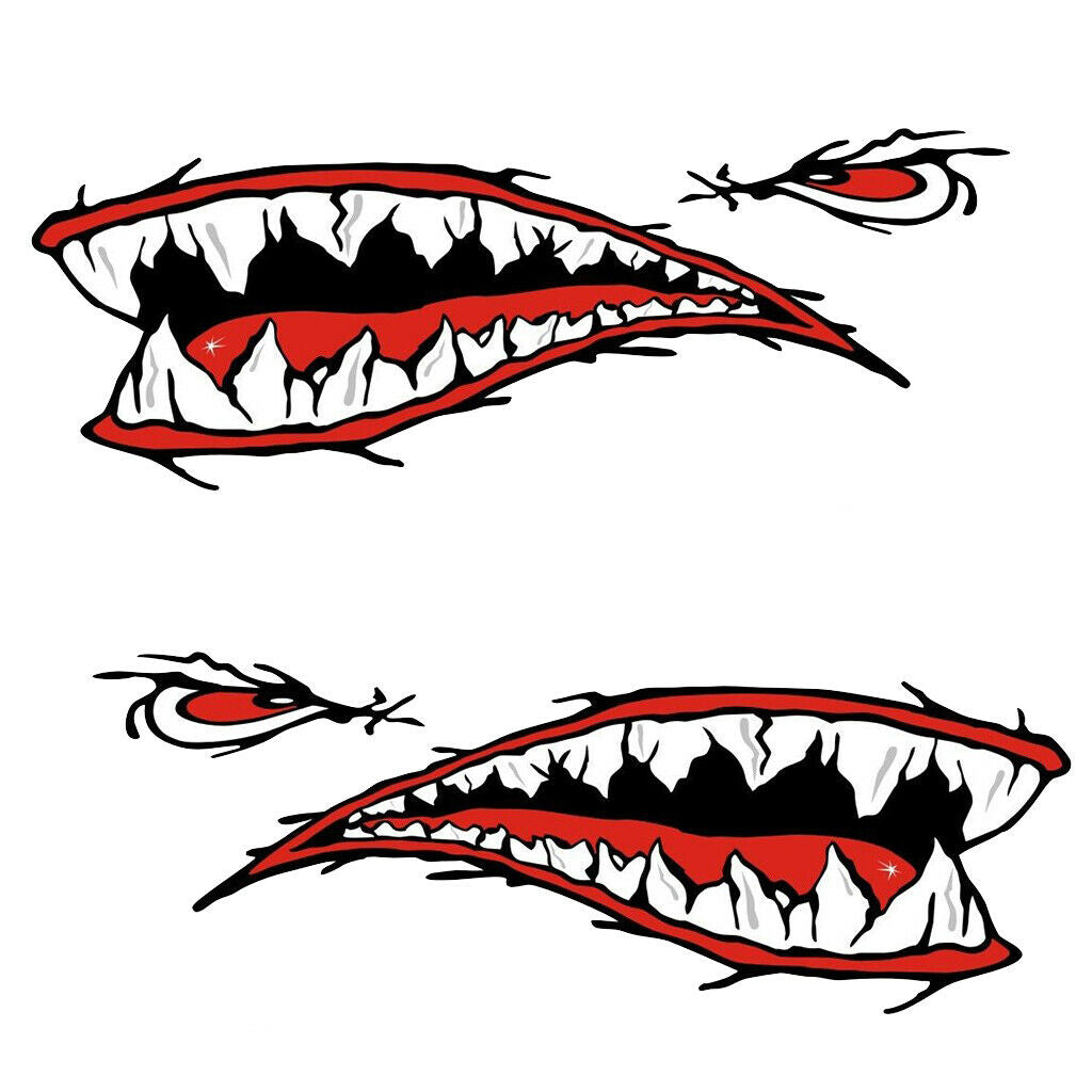 2 Sets Fish Boat Decals - 2x Fish Skeleton Decals & 2x Shark Teeth Mouth Decals,