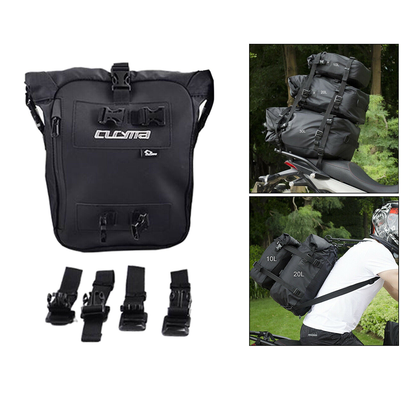 Universal Motorcycle Tail Bag Waterproof Saddle Bag Backpack Gear Black S