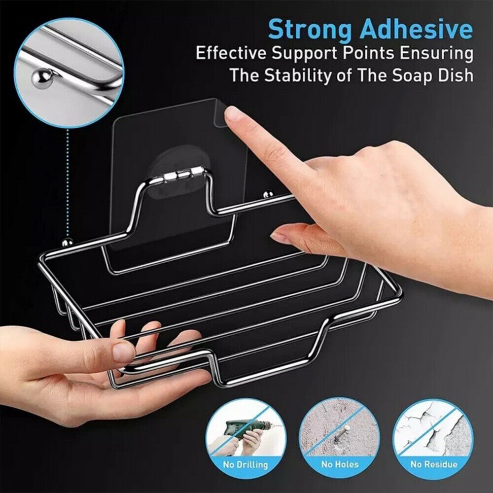 Stainless Steel Soap Dish Holder Basket Wall Mounted Suction Bathroom Tray NEW