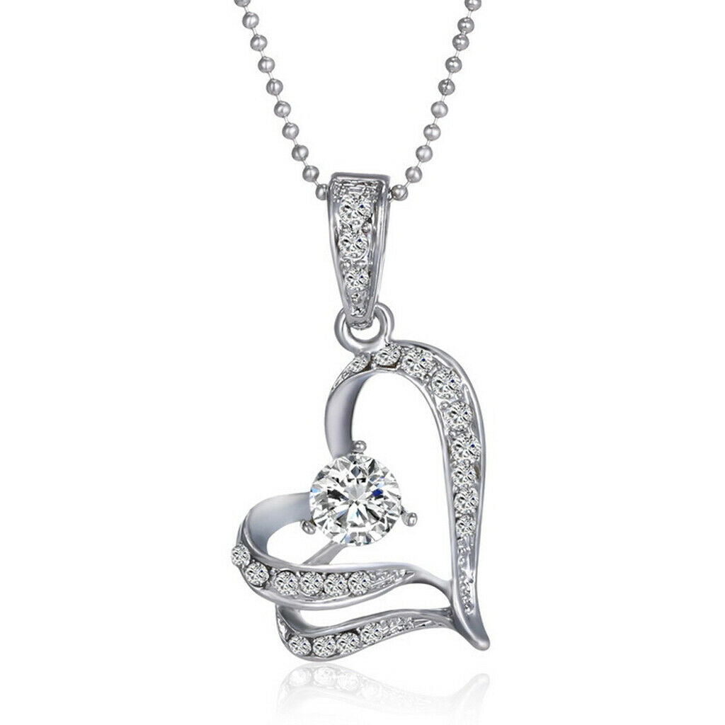 Fashion Charm Double Heart Crystal Diamante Rhinestone Pendant Necklace