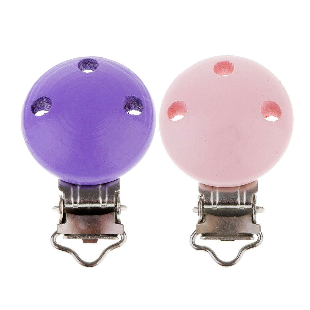 2Pcs Baby Pacifier Clips Wooden Metal Holders Infant Soother Clasp