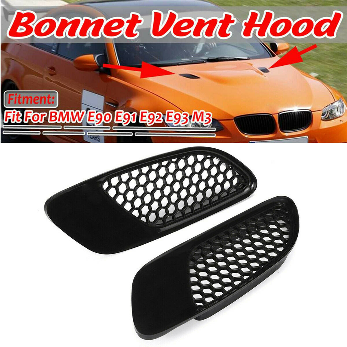 For 07-13 BMW E90 E91 E92 E93 M3 Type Front Bonnet Hood Vent Cover Glossy Black
