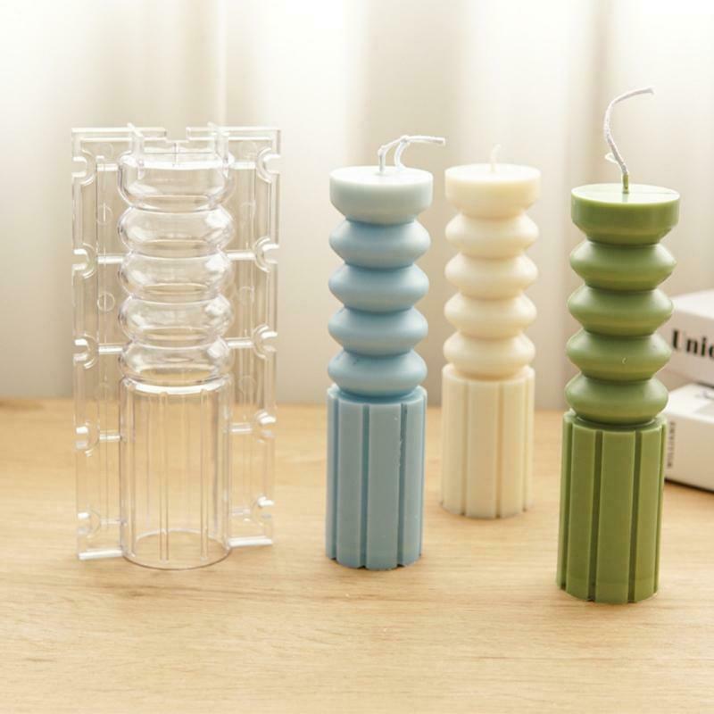 Striped Cylinder Candle Plastic Mold with Screws Clear Handmade DIY Craft Mould