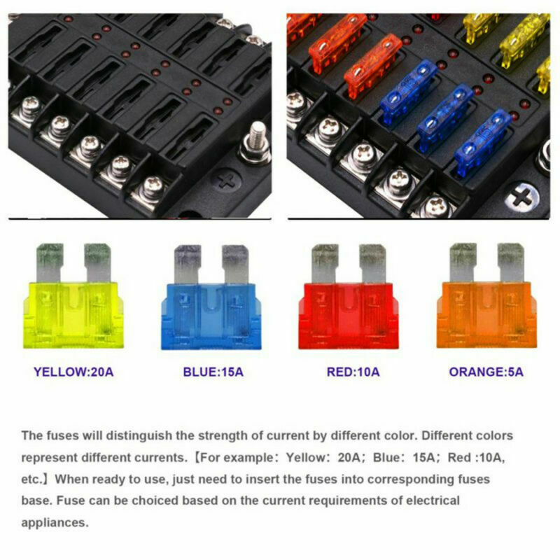 12 Way Standard LED Fuse Box Block Holder For 12V/24V Car Truck Boat Universal