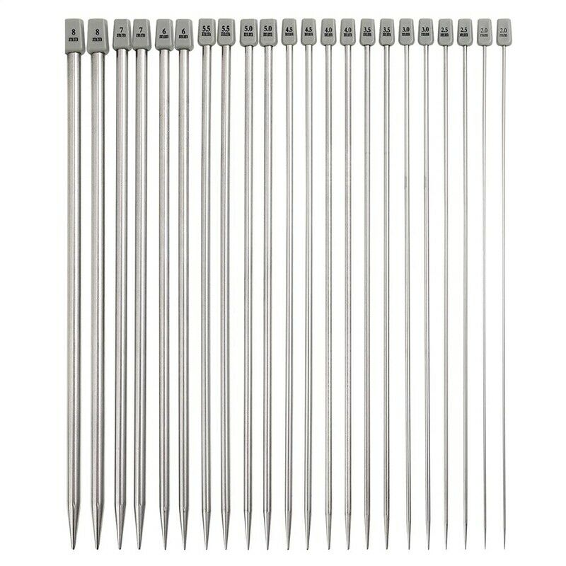 Knitting Needles, Straight Single Pointed Knitting Needles Kit, 22 Pcs MetalK2F5