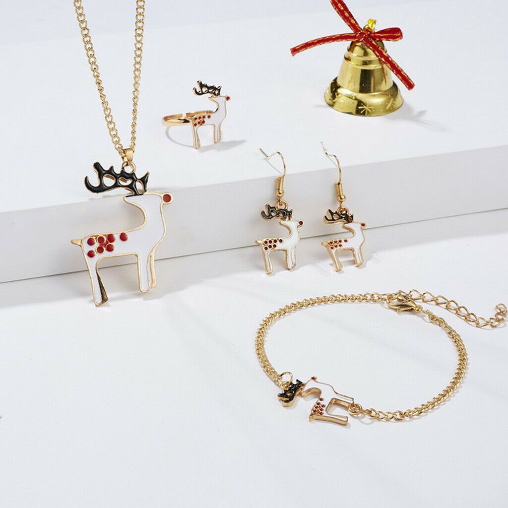 Christmas Jewelry Set Necklace Rings Bracelets Earring Decors Christmas Elk