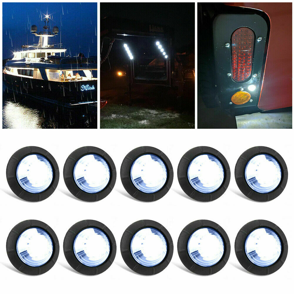 10X Round 3/4" Boat Trailer Truck LED Side Marker Clearance Bullet Light White