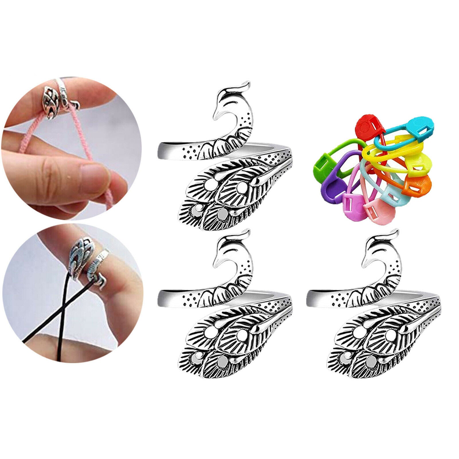3 Pieces Yarn Guide Finger Holder Adjustable Knitting Loop Crochet Ring,
