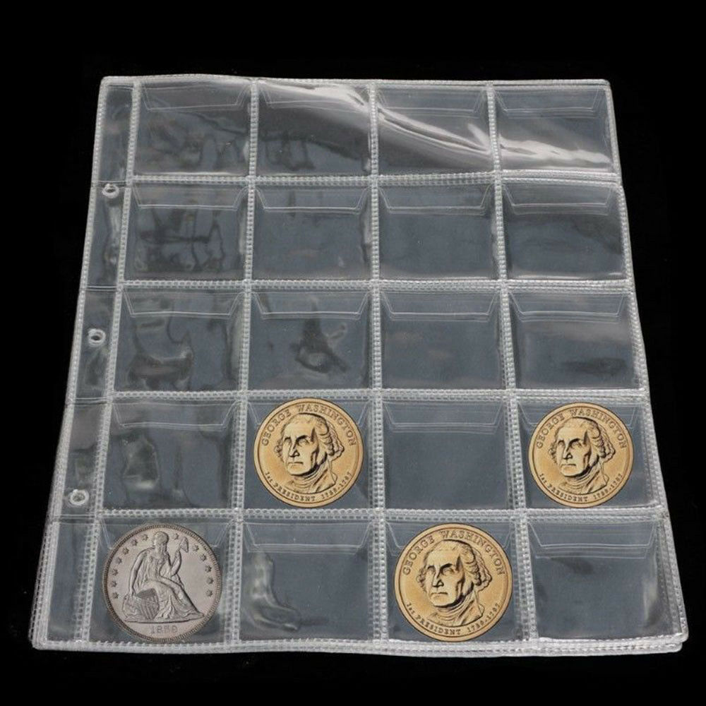 1X Clear 20 Pockets Plastic Coin Holders Storage Collection Money Album Case