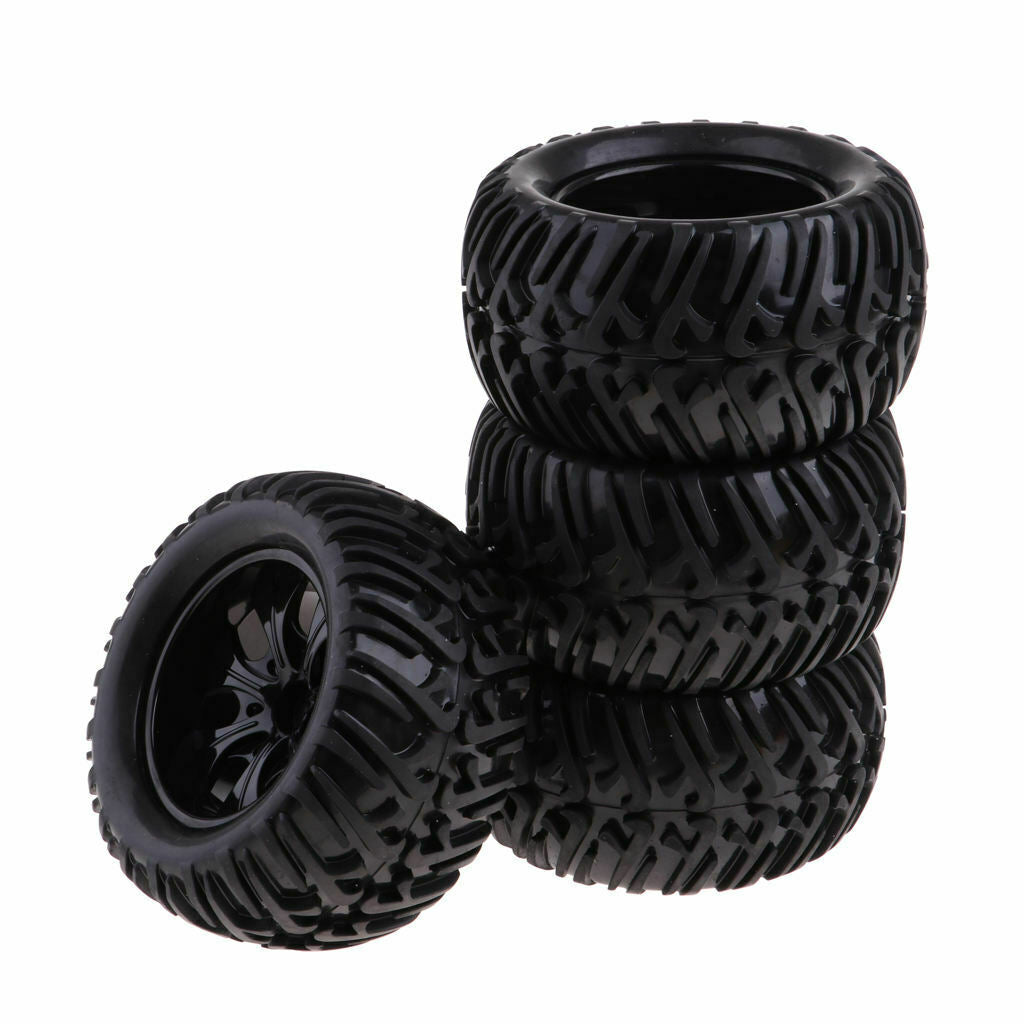 4Pcs Rubber Tires (125mm OD/70mm W) with Wheels Set for 1/10 RC Truck