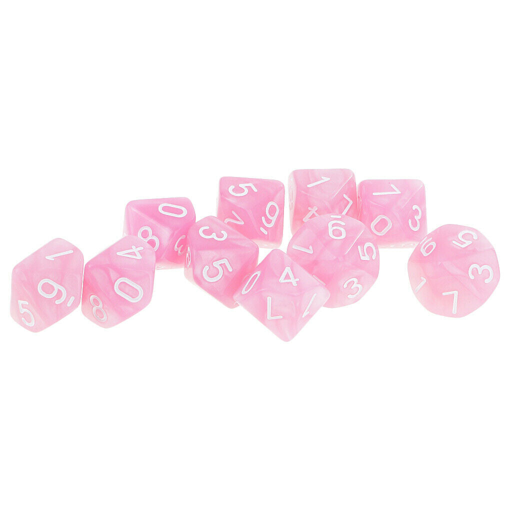 10pcs 10 Sided Dice D10 Polyhedral Dice for  Table Games - Pink, 16mm