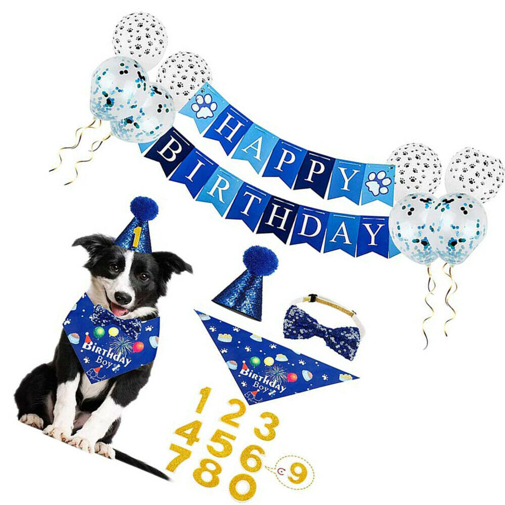 Dog Pet Birthday Party Supplies Bandana Hat Happy Birthday Banner Balloons Set