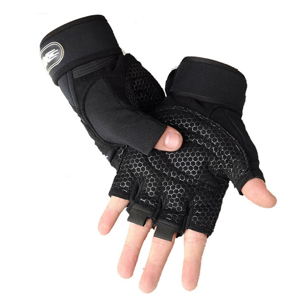 Mens Outdoor Half Finger Gloves  Breathable Gloves for Hiking Cycling - Black L