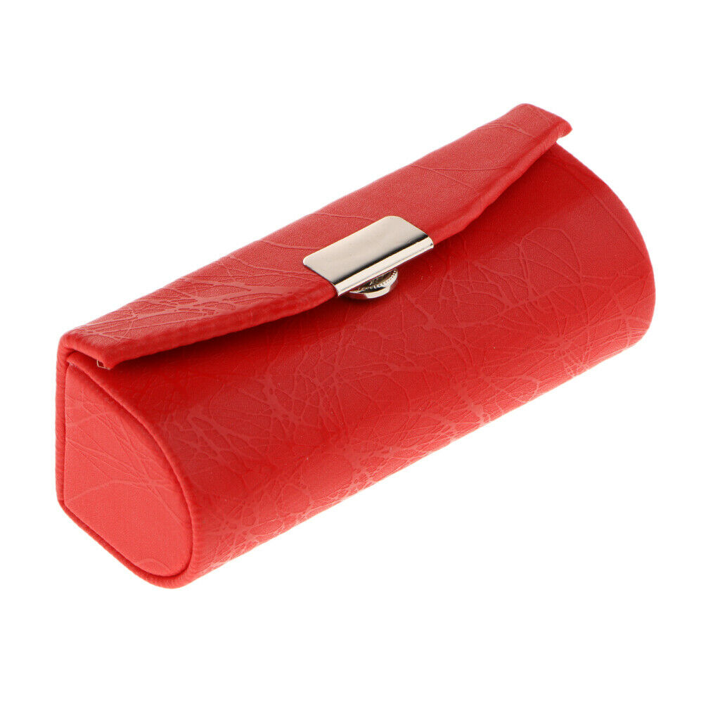 Leather Lipstick Lip Gloss Case Storage Box Makeup Holder with Mirror Red