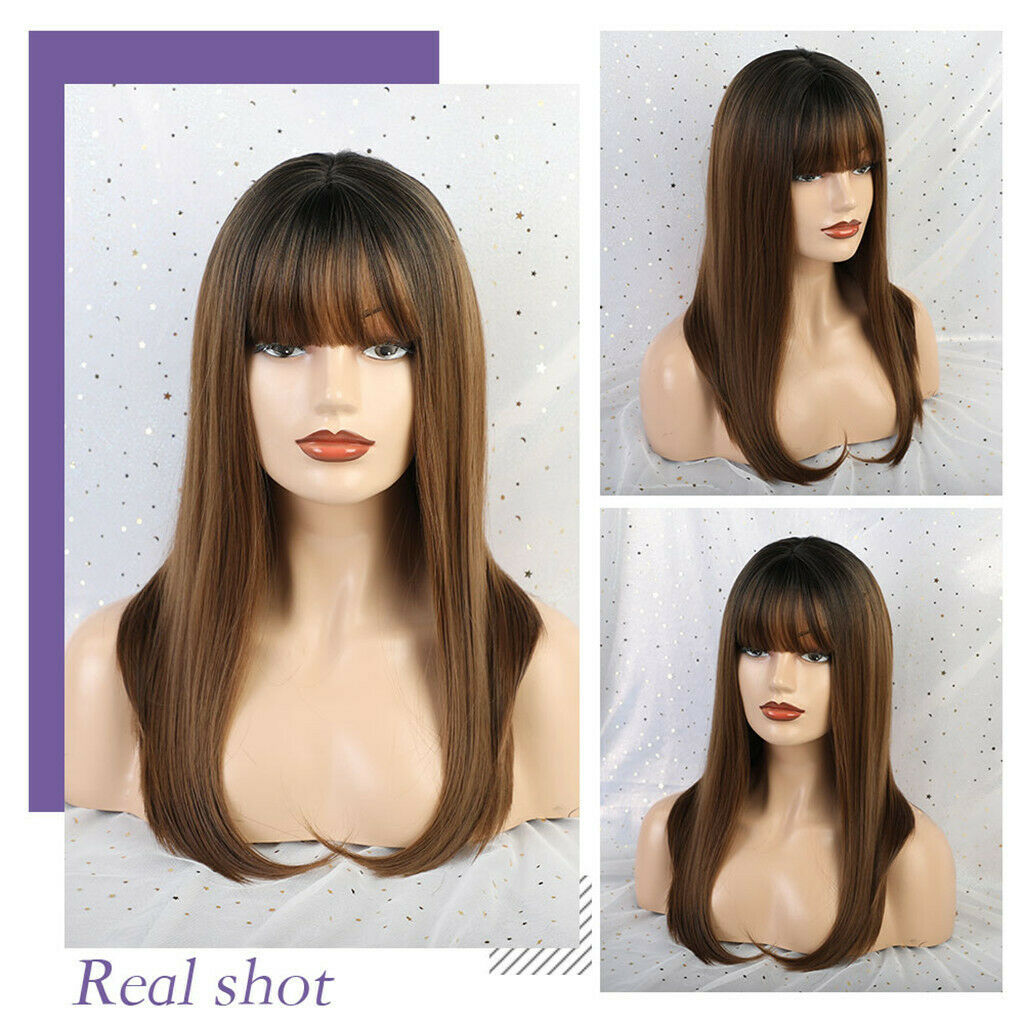 20'' Straight Black   Brown Wigs for White Women Dating Party Full Wig