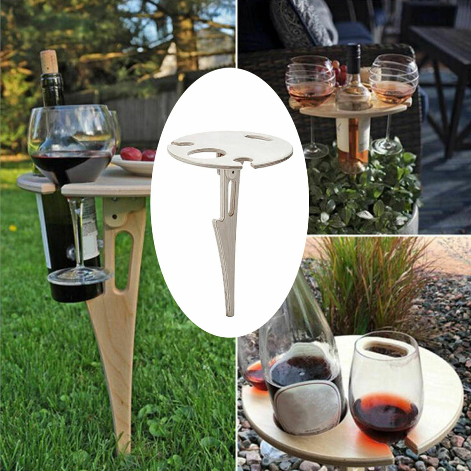 Wood Outdoor Wine Table Picnic BBQ Trip Wine Glass Bottles Holder Cheese