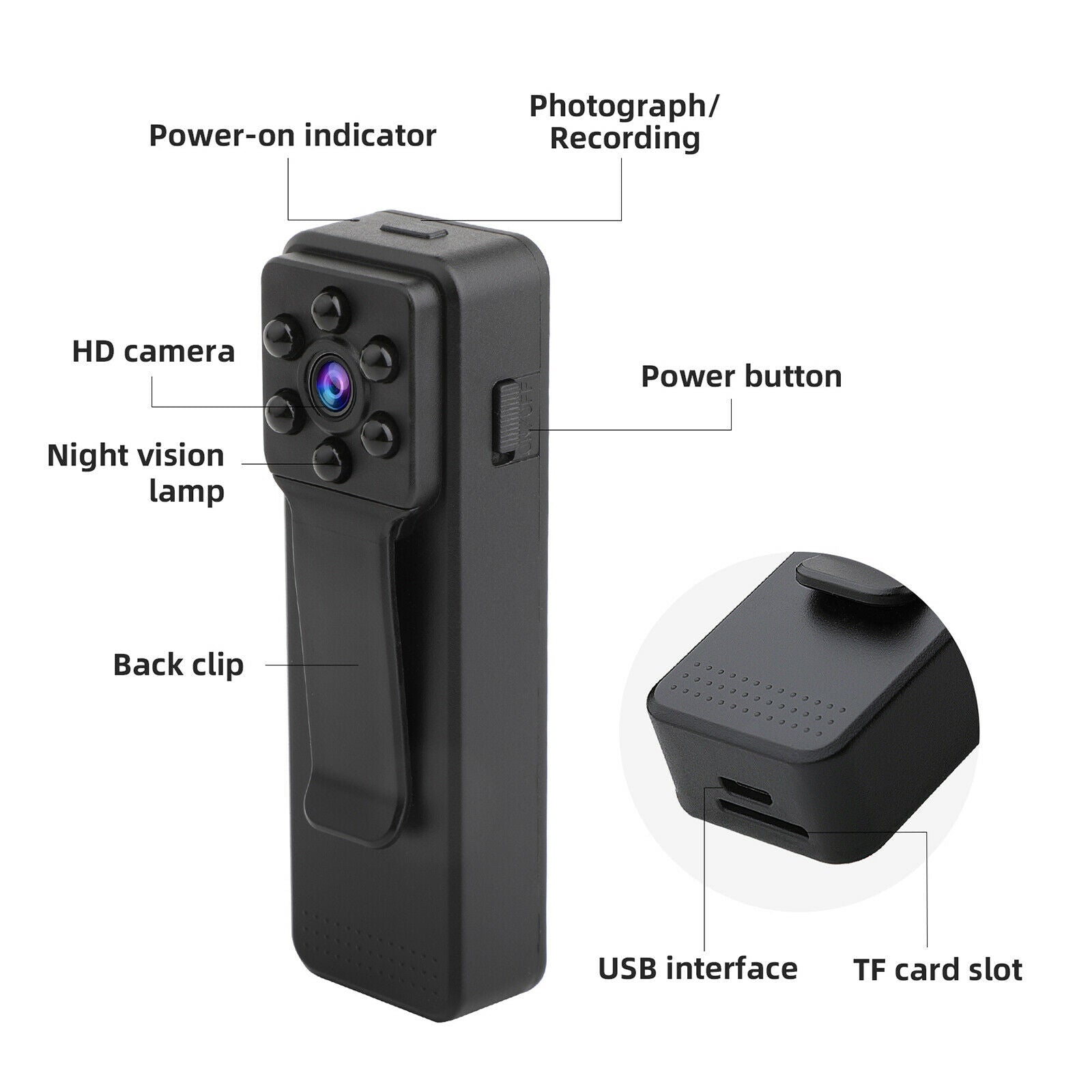 Mini 1080P Body Camera Worn Camera Body-Worn for Outside Sports Office