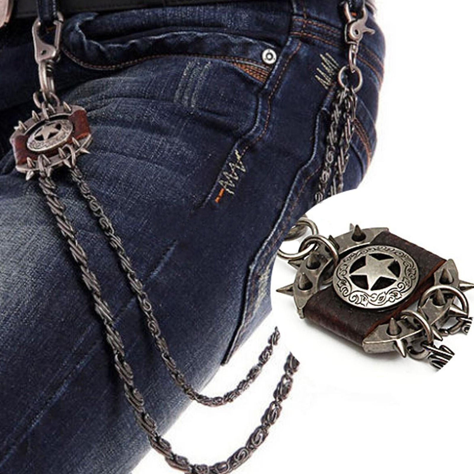 Men's Brown Iron Star Wallet Chain Biker Trucker Punk Heavy Metal Jean Chain