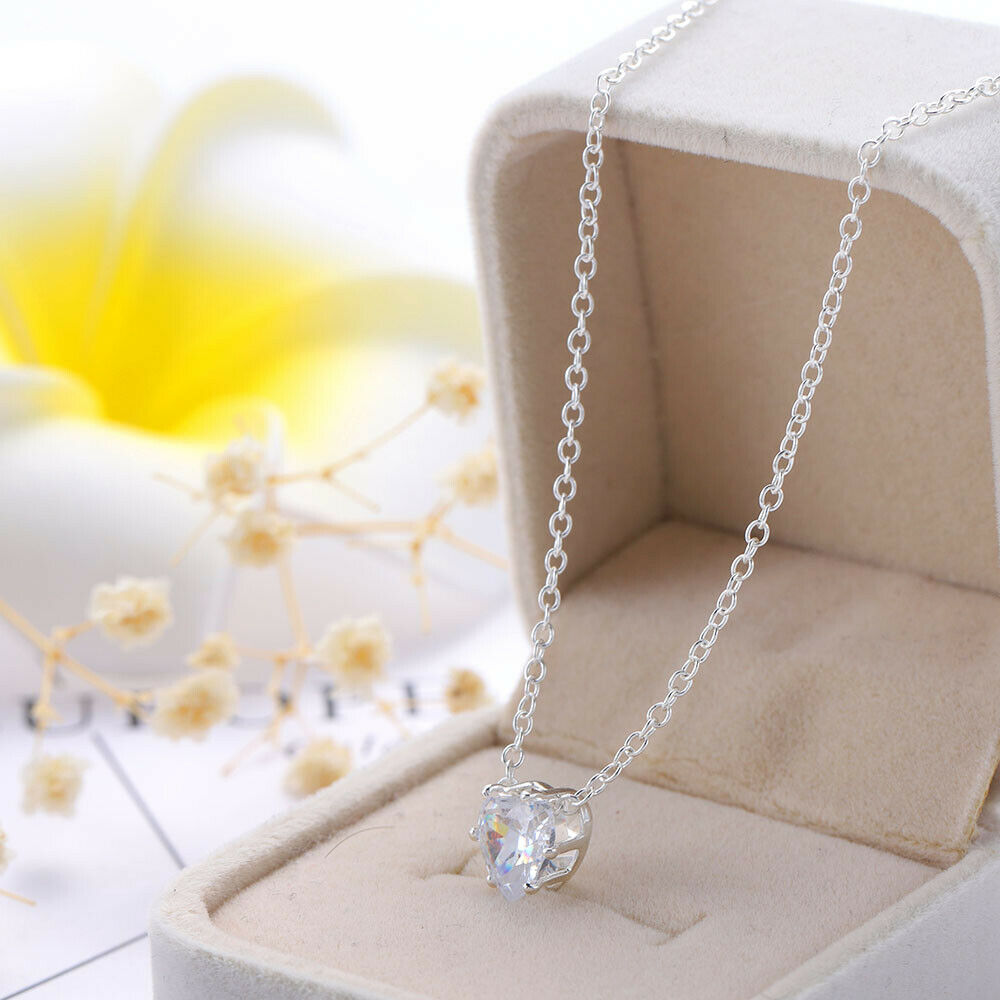 925 Sterling SilverFilled Classic Love Peach Heart Chain Necklace Wholesale Gift