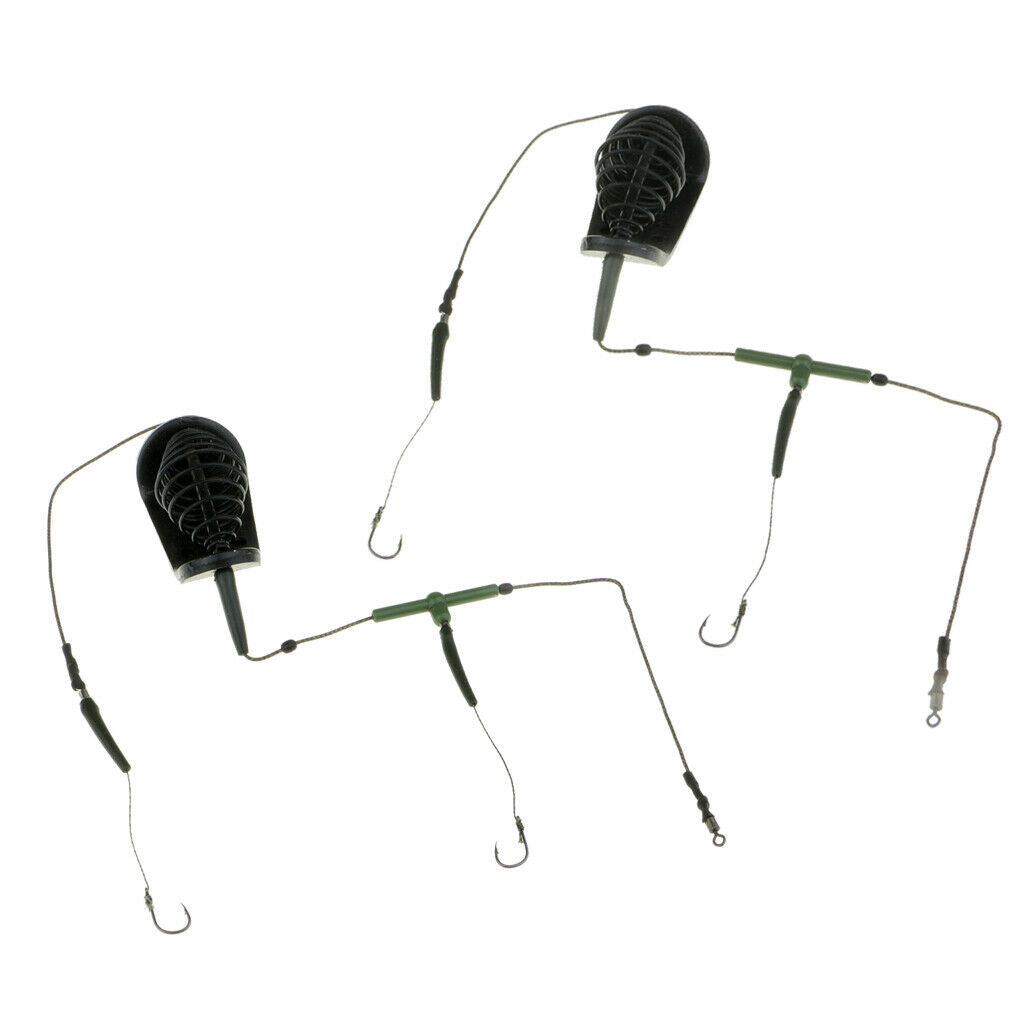 2pcs Durable Fishing Carp Coarse Hair Rig Hooks Set Inline Method Feeder Cages