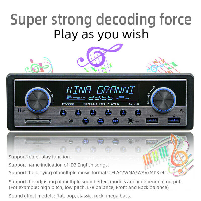 16 PIN-ISO 4-Channel Digital Car Bluetooth Audio USB/SD/FM/WAV MP3 Player Unit