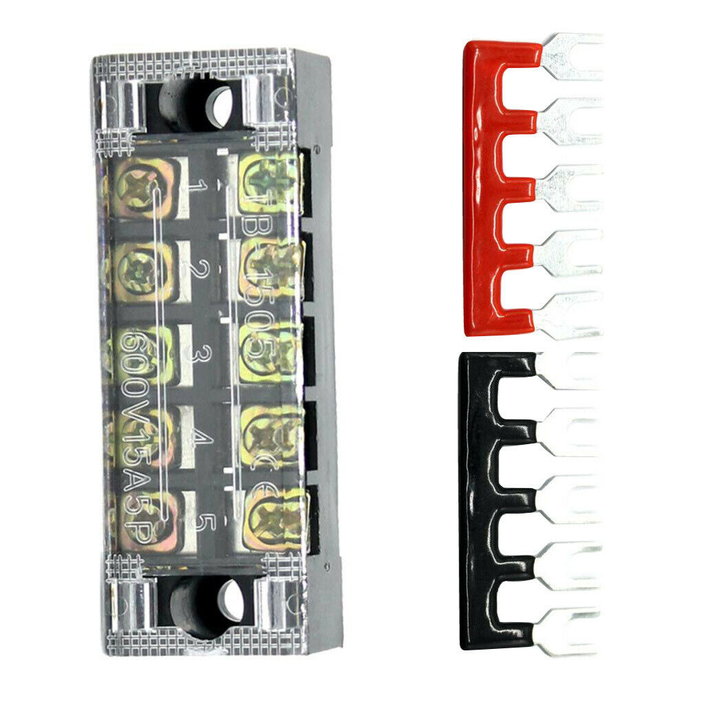 600V 15A 5 Positions Wire Barrier Strips Double Row Screw Terminal Blocks