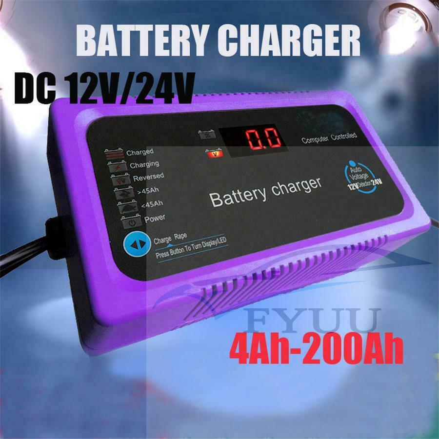 New 12V/24V 200AH Electric Car Intelligent Pulse Repair Battery Charger EU Plug