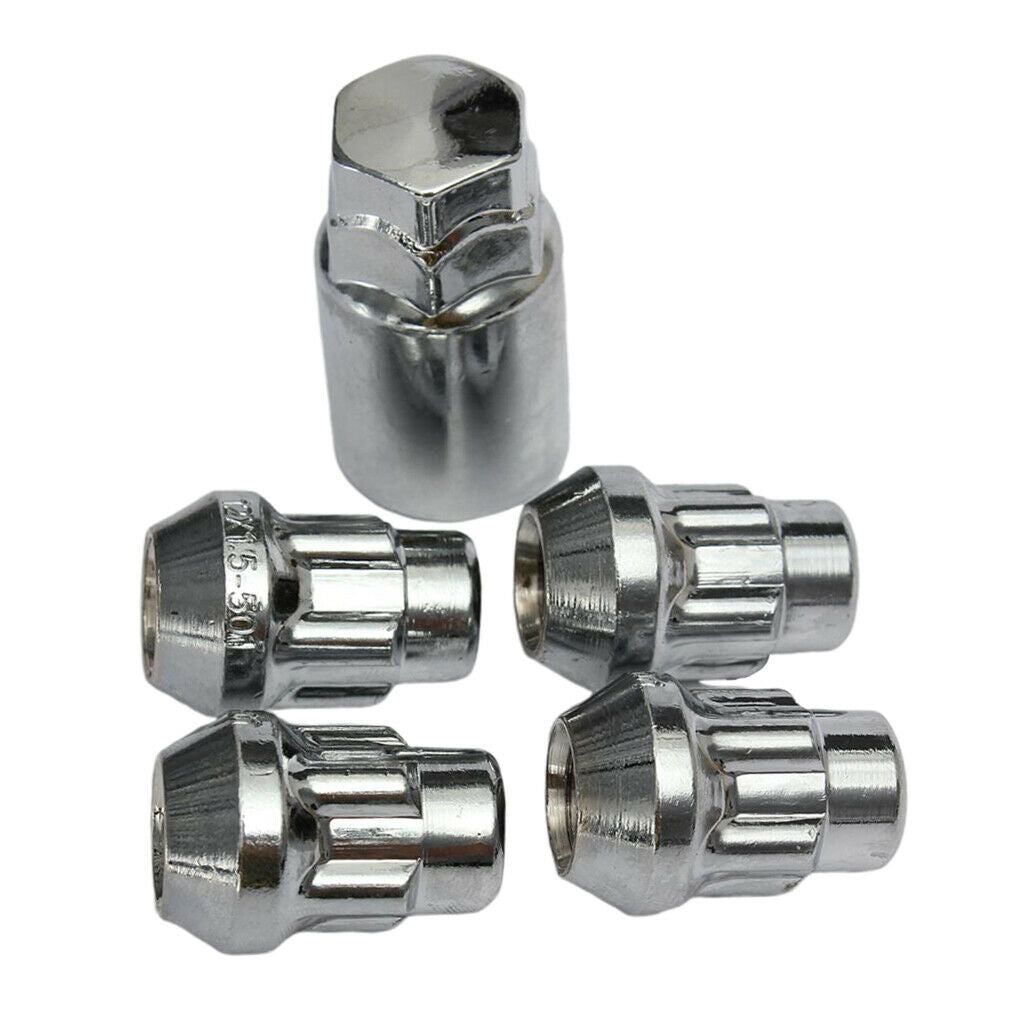 Chromed M12x1.5mm Locking Alloy Wheel Lock Bolts Tapered 4x  Nuts W/ Key