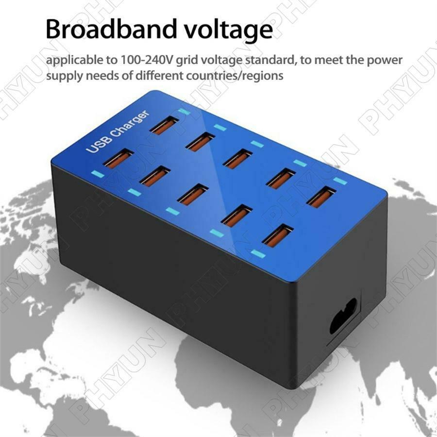 10-Port USB Charger Station with Rapid Charging Smart USB Port 2.4A 50W Power