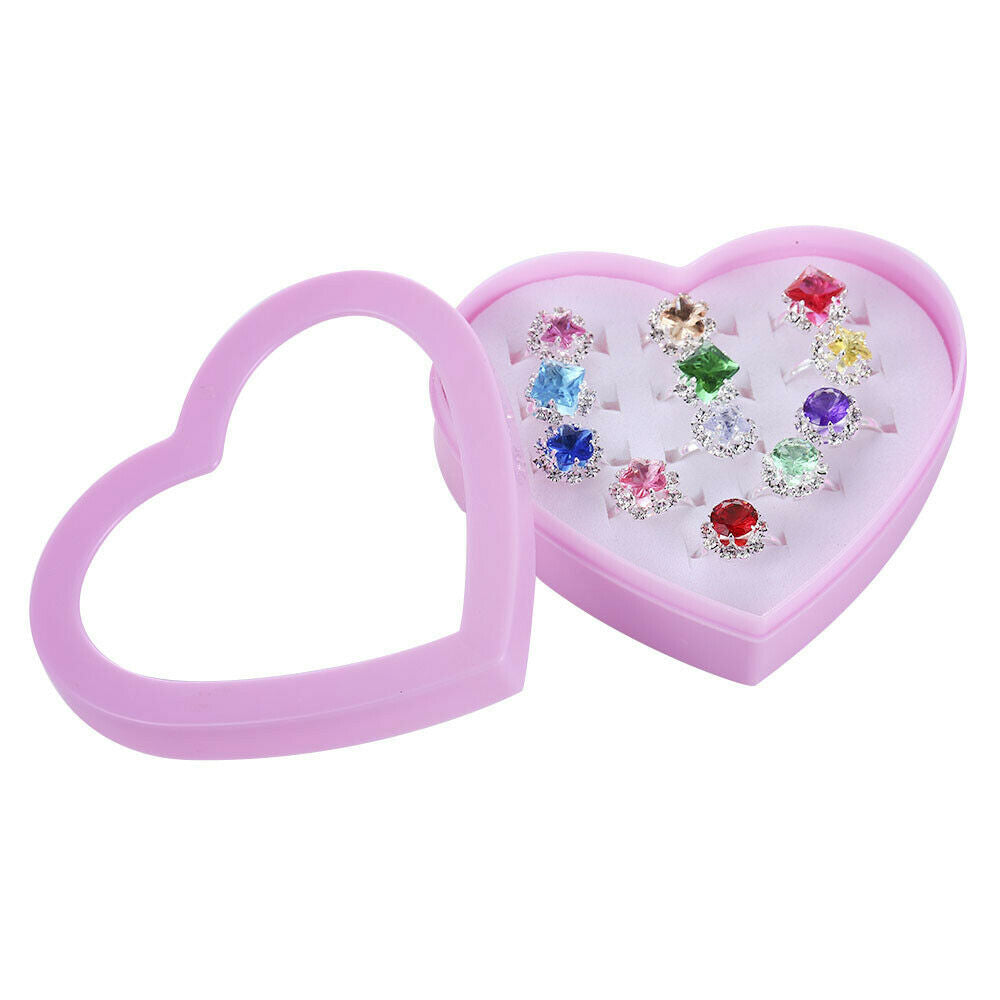 12pcs Girls Kids Child Diamate Adjustable Rings Crystal Rings Jewelry & Gift Box