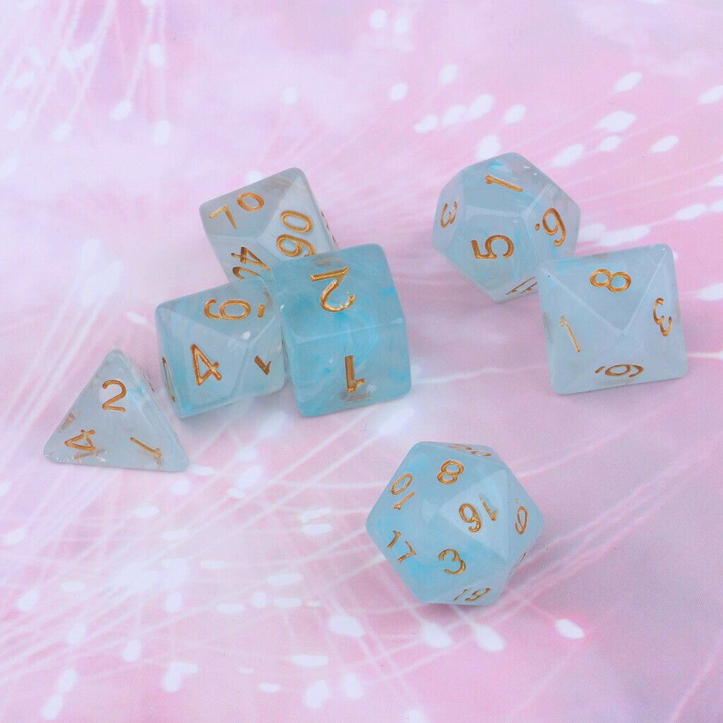 Set of 7 Gem Acrylic Polyhedral for D&D Game Board Games Party Light Blue