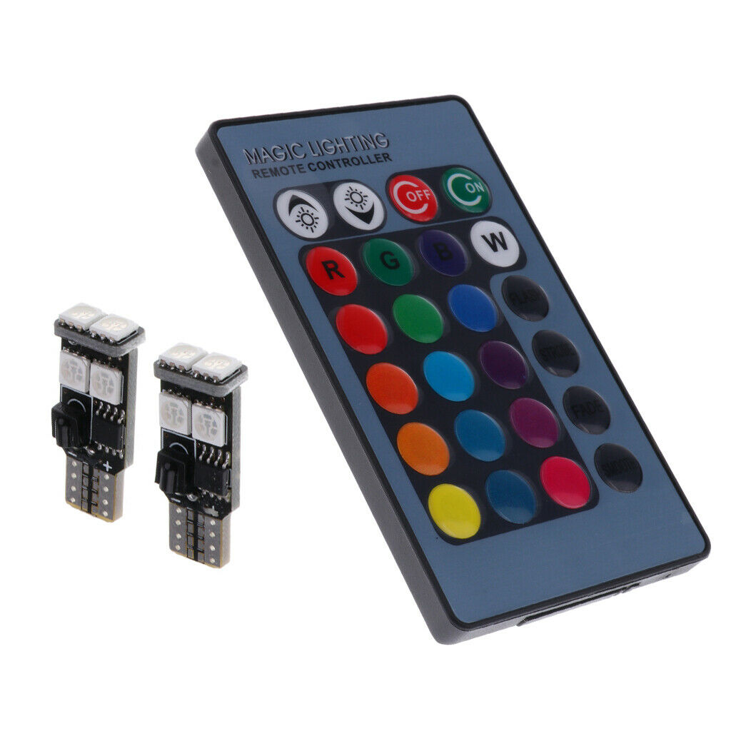 2 Pieces T10 5050 6SMD LED RGB Light Bulb Remote Control Clearance Lamp