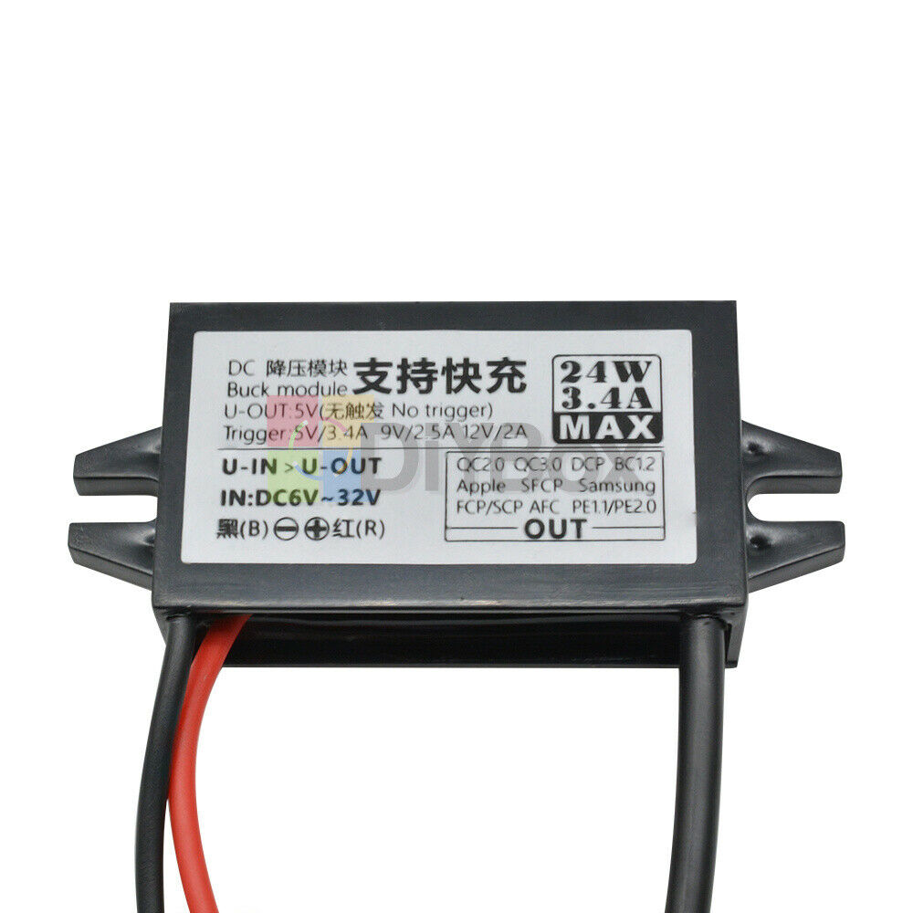 DC 12/24V to QC2.0 3.0 Fast Charging Waterproof Buck Step down Power Adapter 24W