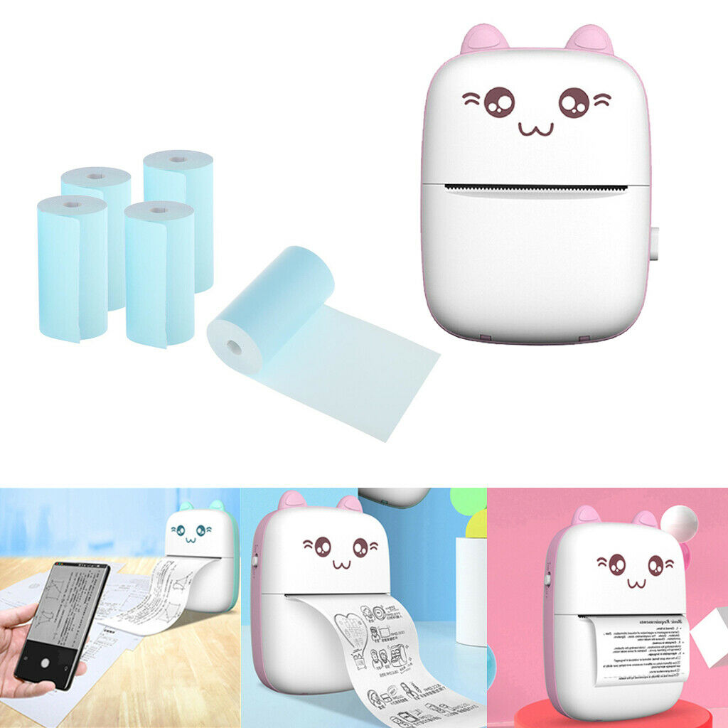 5x Thermal Printer Roll of Blue Paper + Portable Printer Pocket Thermal Printer