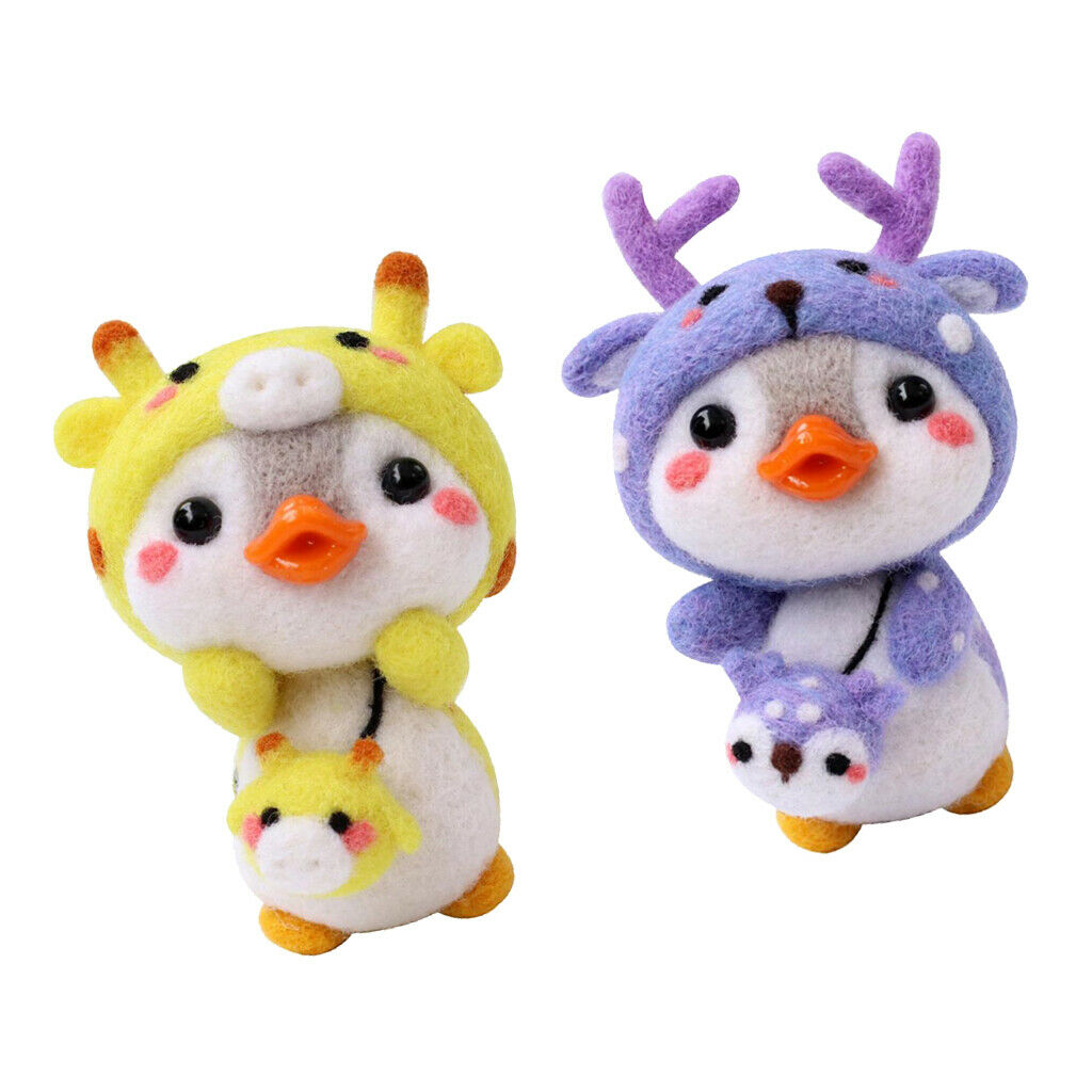 Cartoon Penguin Needle Felting Kits Wool Roving Needlework Elk Giraffe