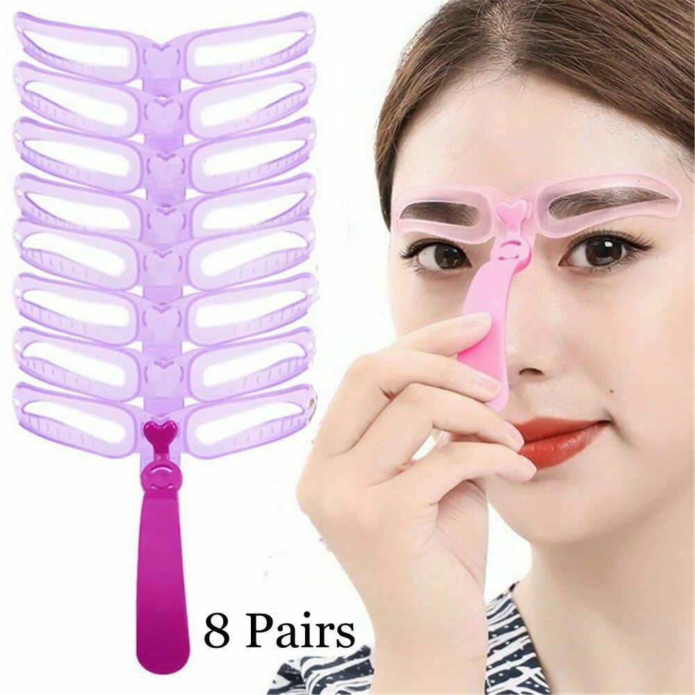 8Pairs  Eyebrow Stencils Shaper Grooming Kit Brow MakeUp Template Tool Reusable