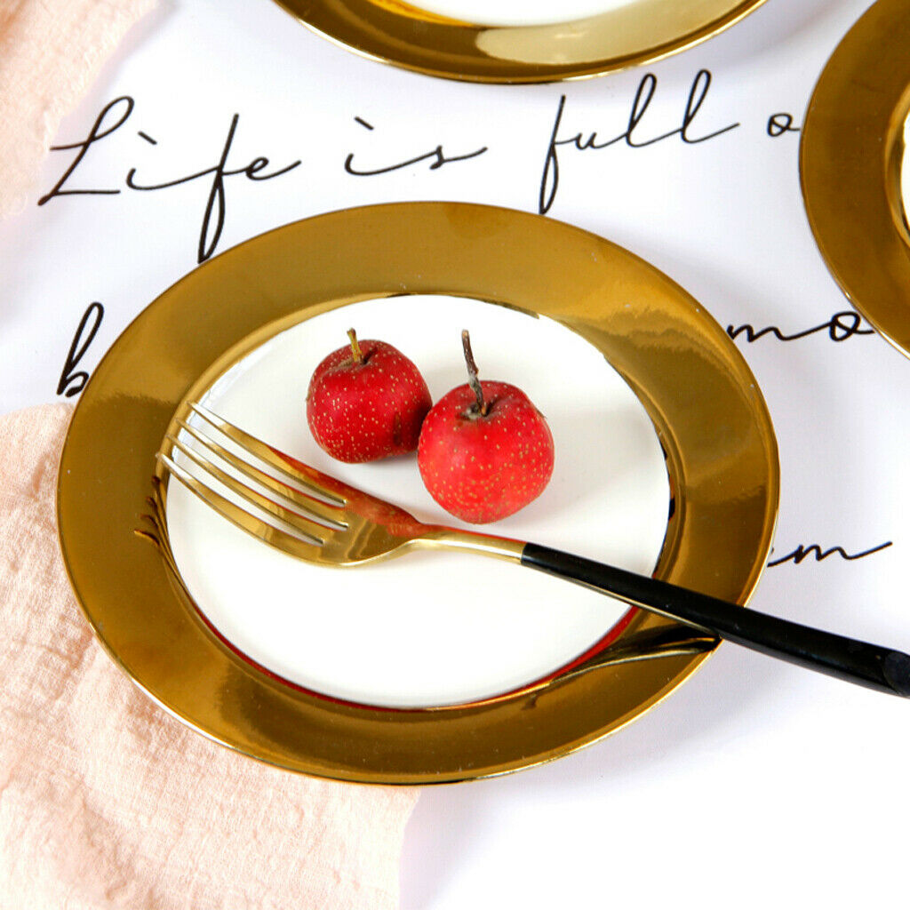 Golden European Style Ceramic Plate Dessert Beef Steak Spaghetti Plate