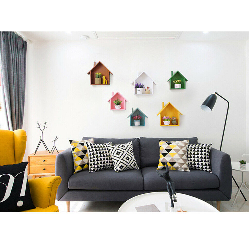 2x Wooden House-shaped Wall Storage Shelf Kids Room Decoration Display Shelf