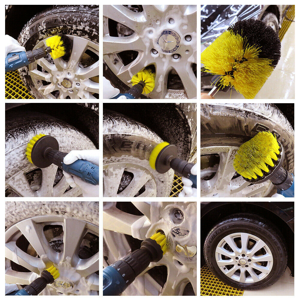 3Pcs Electric Scrubber Brush Drill Brush Kit For Carpet Car Tires Nylon Brushes