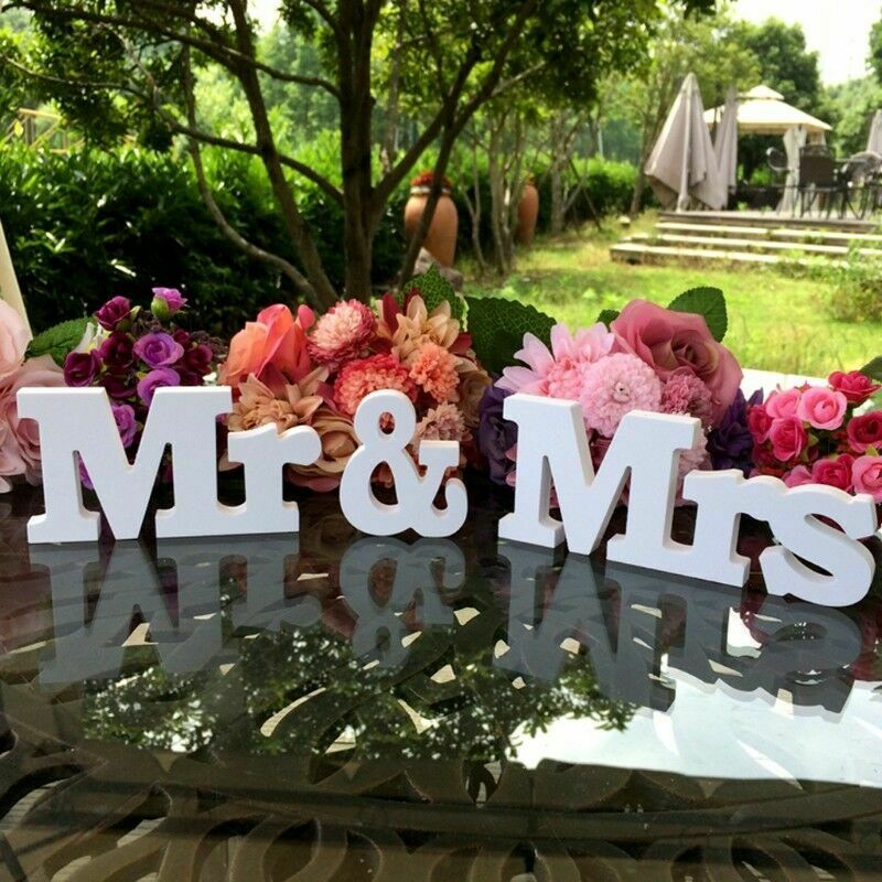 White Mr and Mrs Letters Sign Wooden Standing Top Table Wedding Decoration