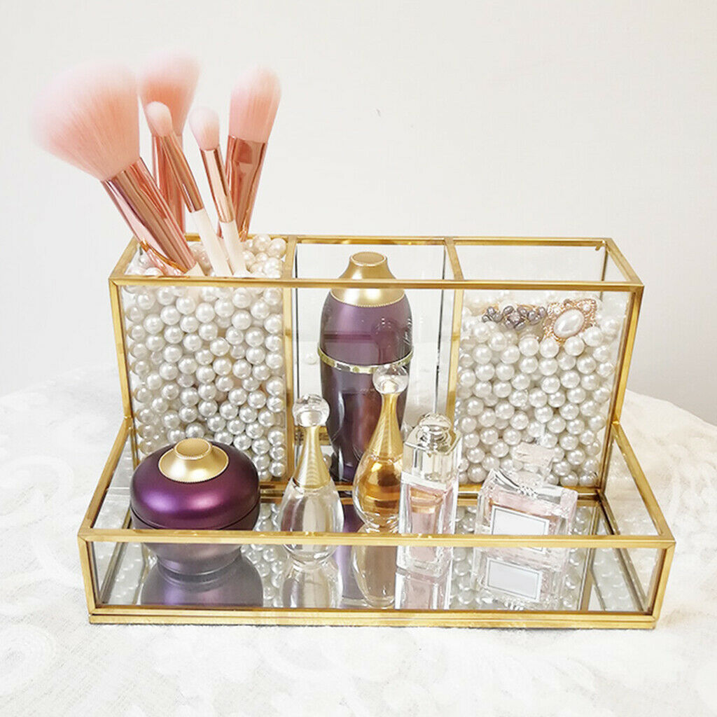 Clear Glass Make Up Brush Storage Organiser Case Display Lipstick Holder Tray