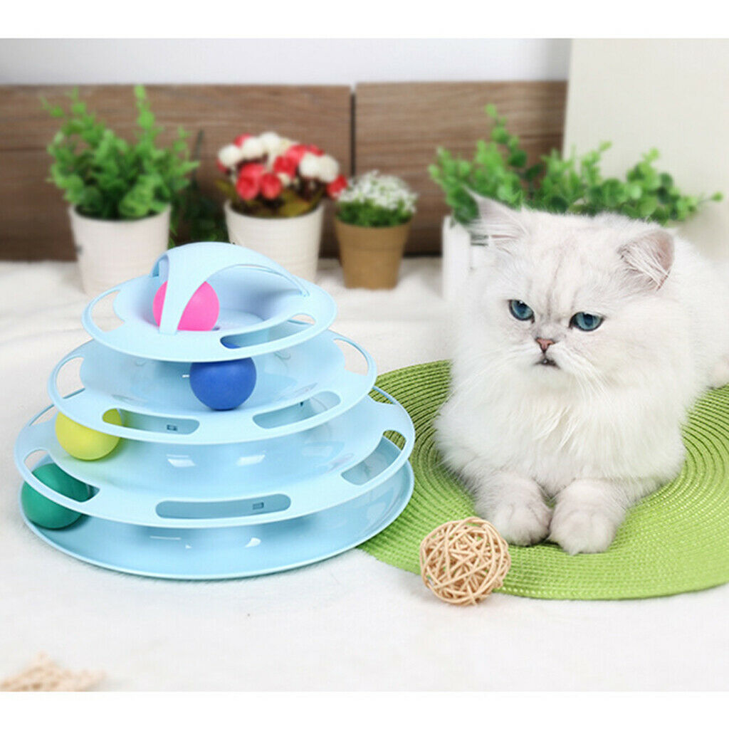 Four Layers Pet Cat Toys Turntable Intelligence Training Ball Tray Blue