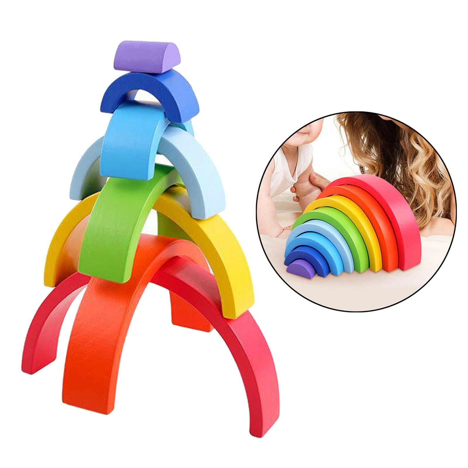 Wood Rainbow Building Stacking Nesting Blocks Geometry Game Learning Toys