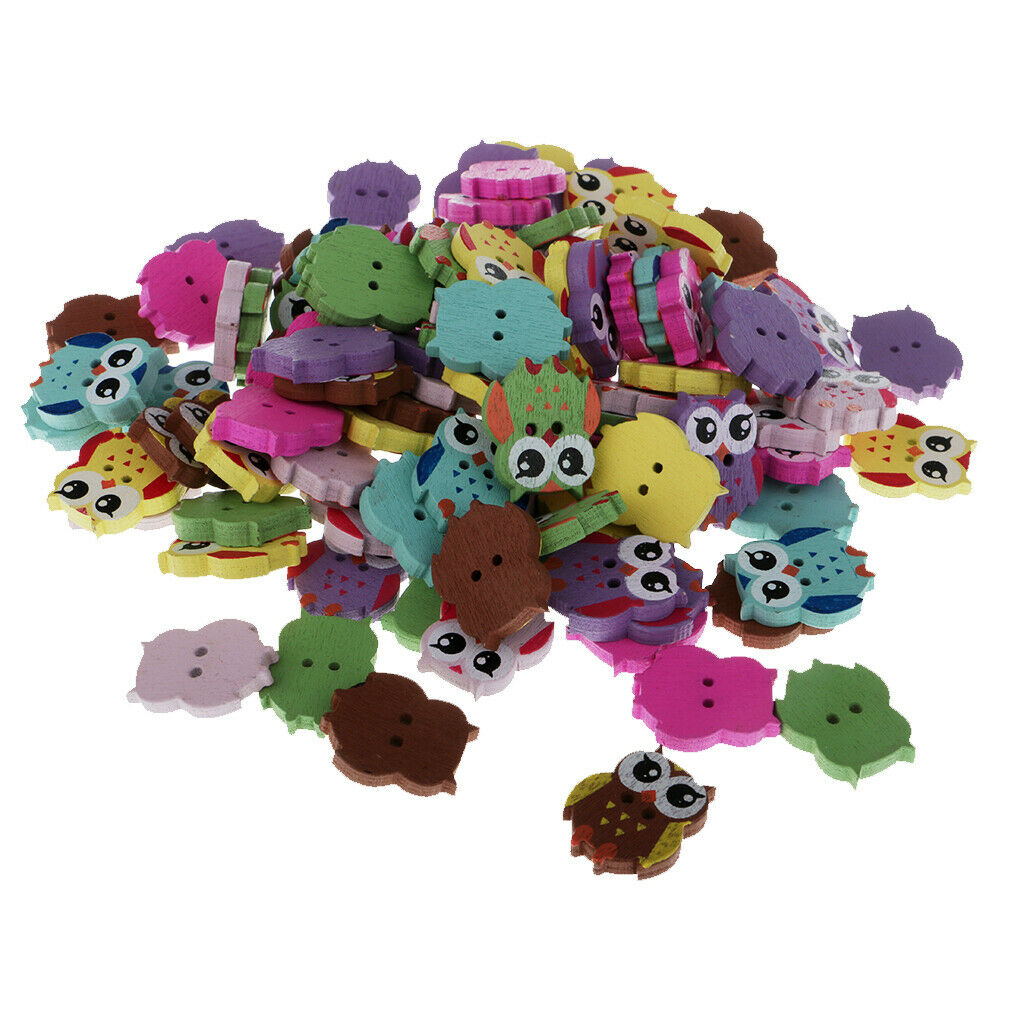 100 Pieces Mixed Owl Wooden 2 Holes Buttons for DIY Sewing Scrapbooking 22x15mm