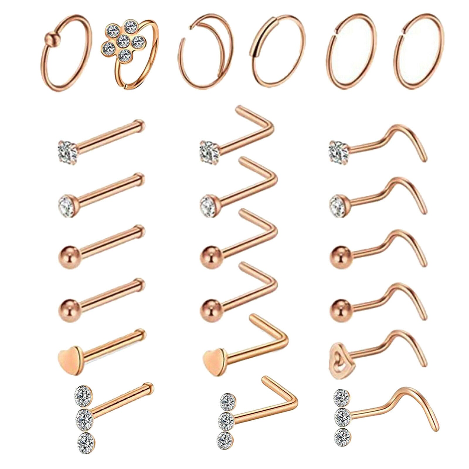 5G Diamond Nose Rings Studs Set Nose Ring Hoop for Women Men Party Vacations