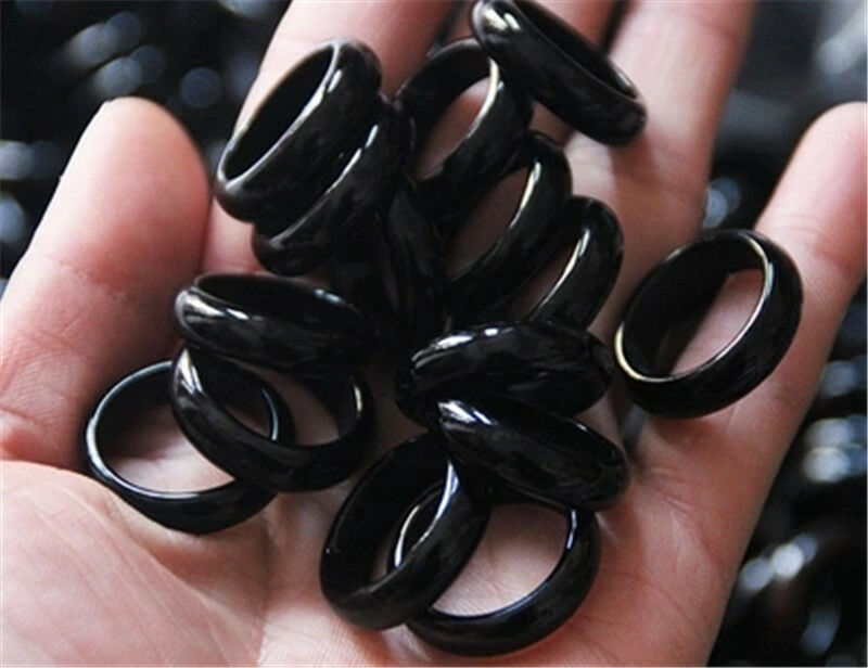 20pcs  Wholesale Natural stone Black Agate jade Ring size 7.5 #