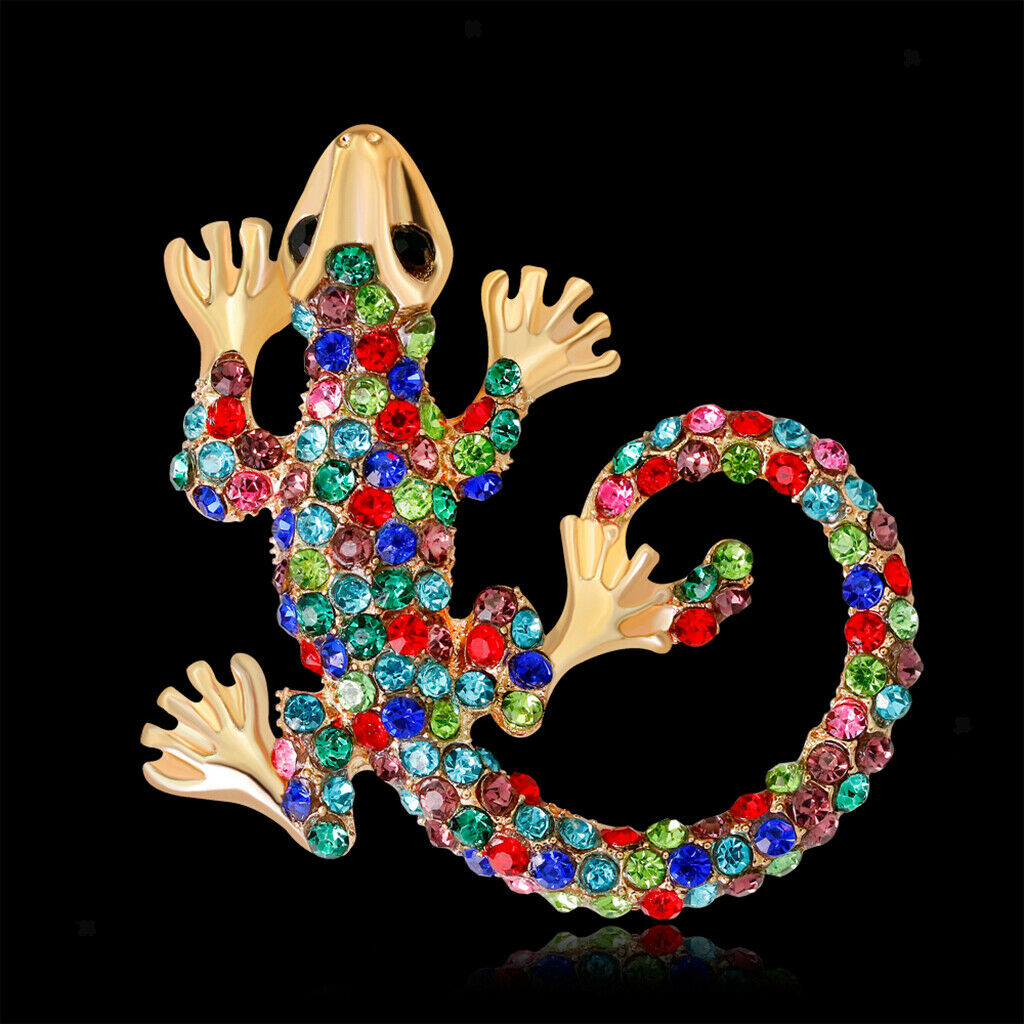 Natural Insect Chameleon Lizard Animal Rhinestone Brooch Lapel Pin Jewelry