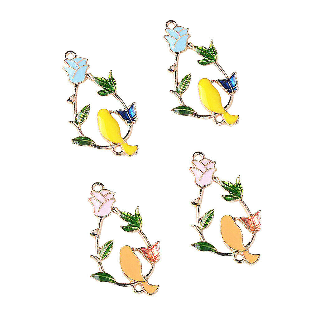 4 Pcs Alloy Enamel Flower Key Pendant Charms Bead Jewelry Decoration