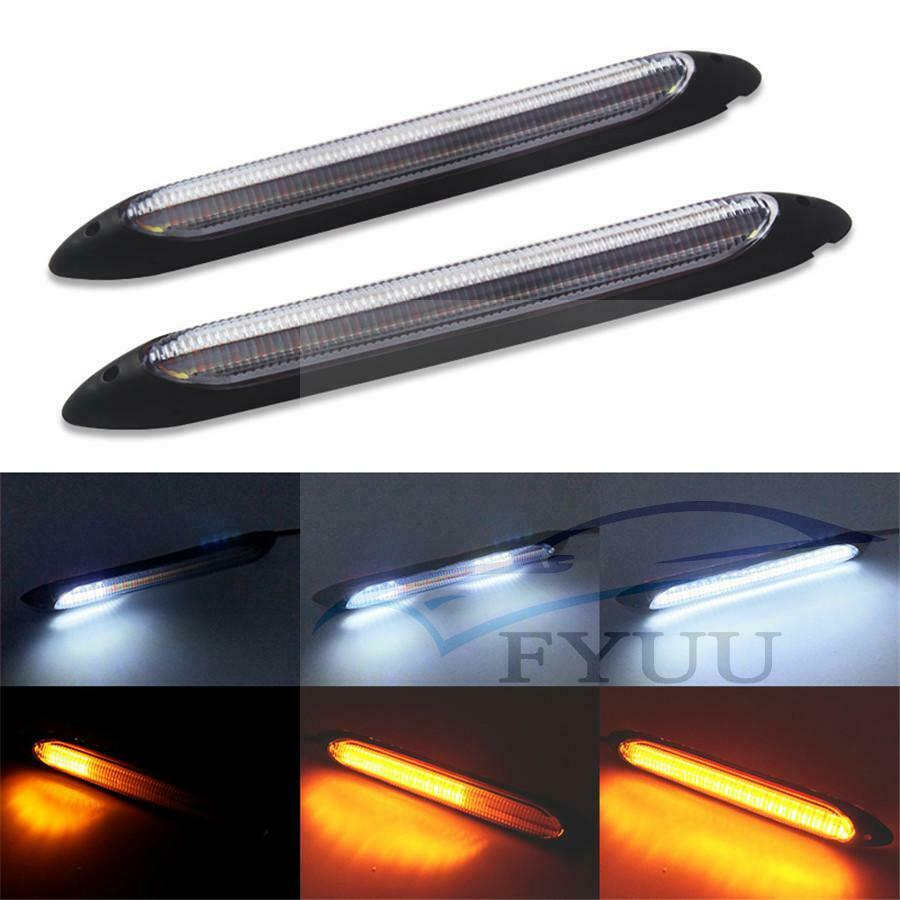 2pc 15.5cm Car DRL LED Daytime Running Lights 12V White Amber Switch Turn Signal